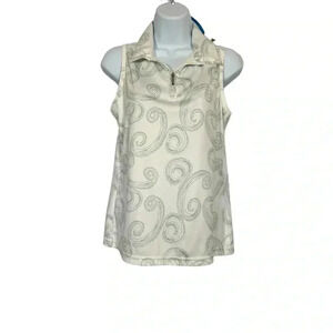 Izod Golf Classic Women's White Geometric Design 1/4 Zip Sleeveless Golf Polo M